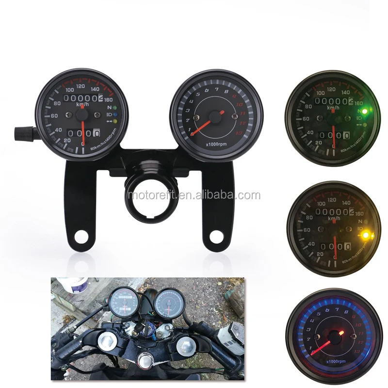 RTS 1Set Black Universal Motorcycle Speedometer Odometer Gauge 0 ~ 160 km/h 13000 rpm LED Backlight tachometer Instrument