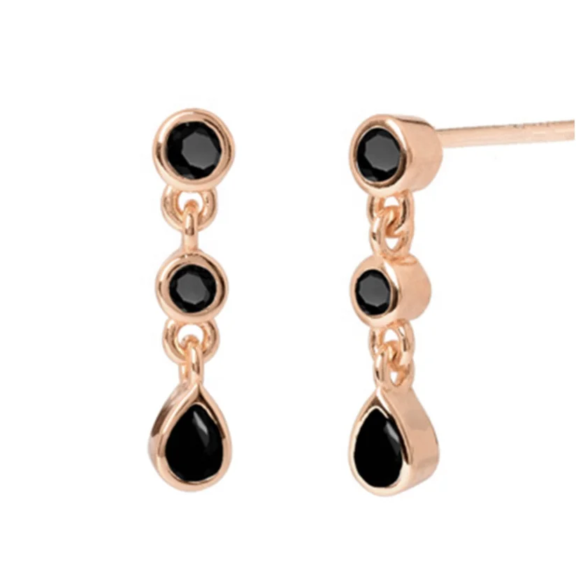 Gemnel 925 sterling silver 14k gold plated custom black stone water drop earrings for women