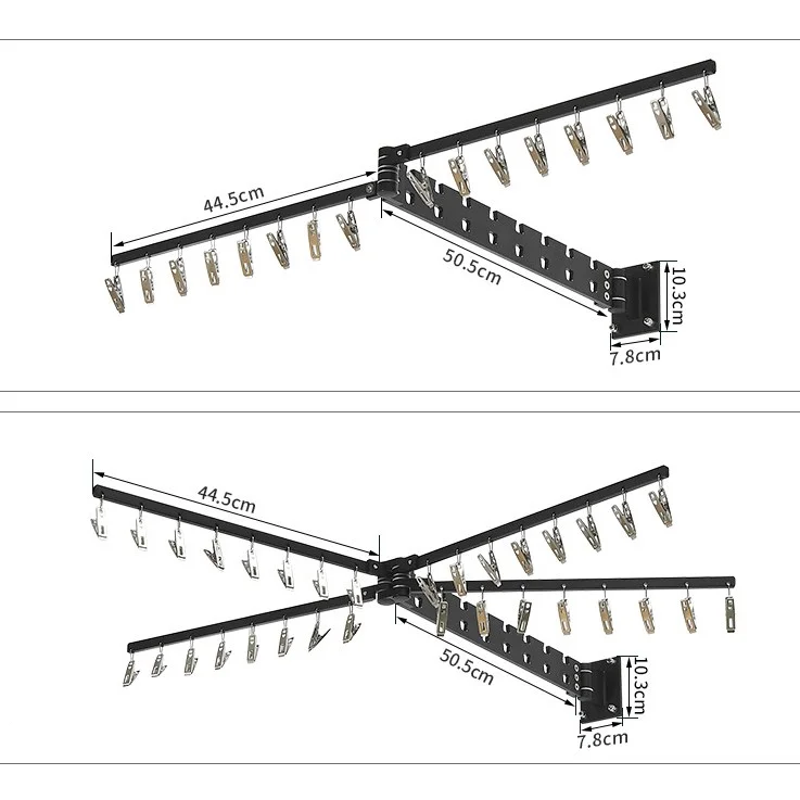 Aluminium Alloy Balcony Drying Rack Wall-mounted Covert Folding & Retractable Clothes Drying Bracket