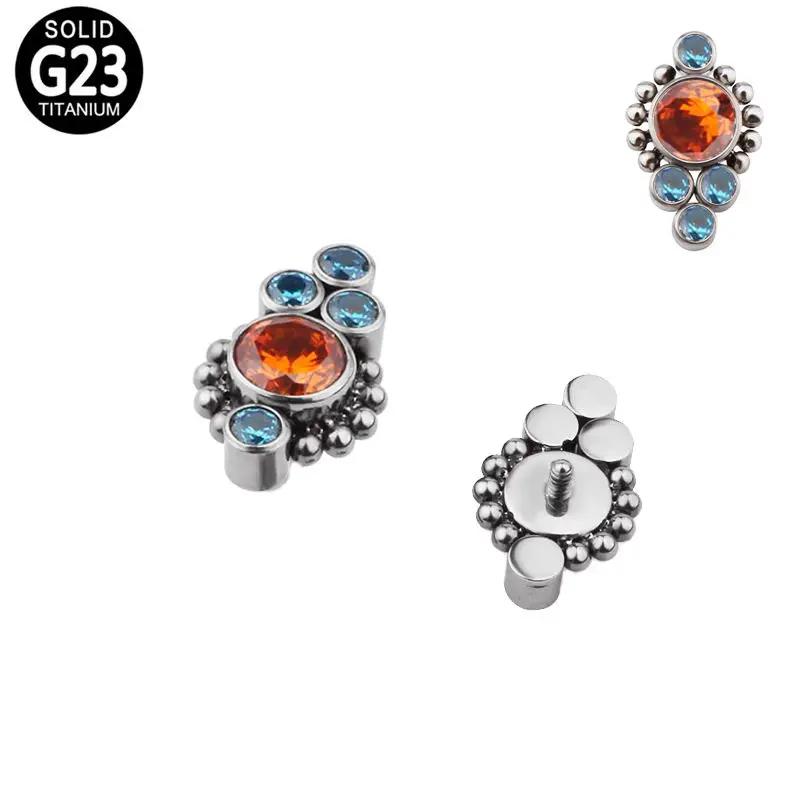 ASTM F136 Titanium CZ Opal Top Parts Navel Nailed Lip Nail Earrings Labret Nose Rings Body Piercing Jewelry Accessories