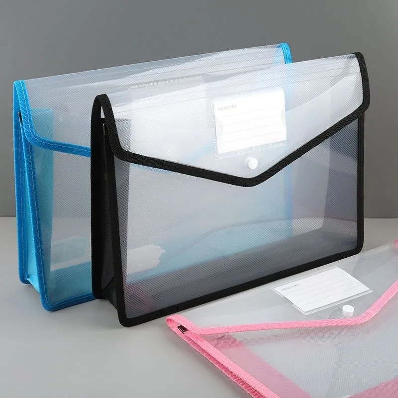 Custom Fashion  Plastic Stationery  Bag With Button School Students Supplies Document Case For Student
