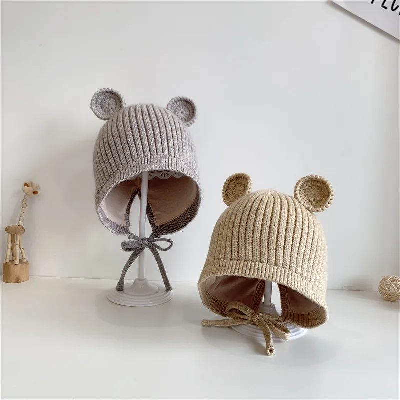 WD-A573  Toddler Winter Knitted Cotton Lined Hat With Ears Knit Beanie Hat Baby Winter Hat For Girls