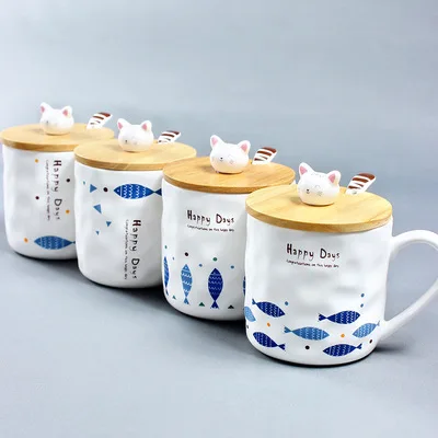 Breakfast Simple Milk Cup Children Cute Cat Cartoon Creative Ceramic Mug With Lid