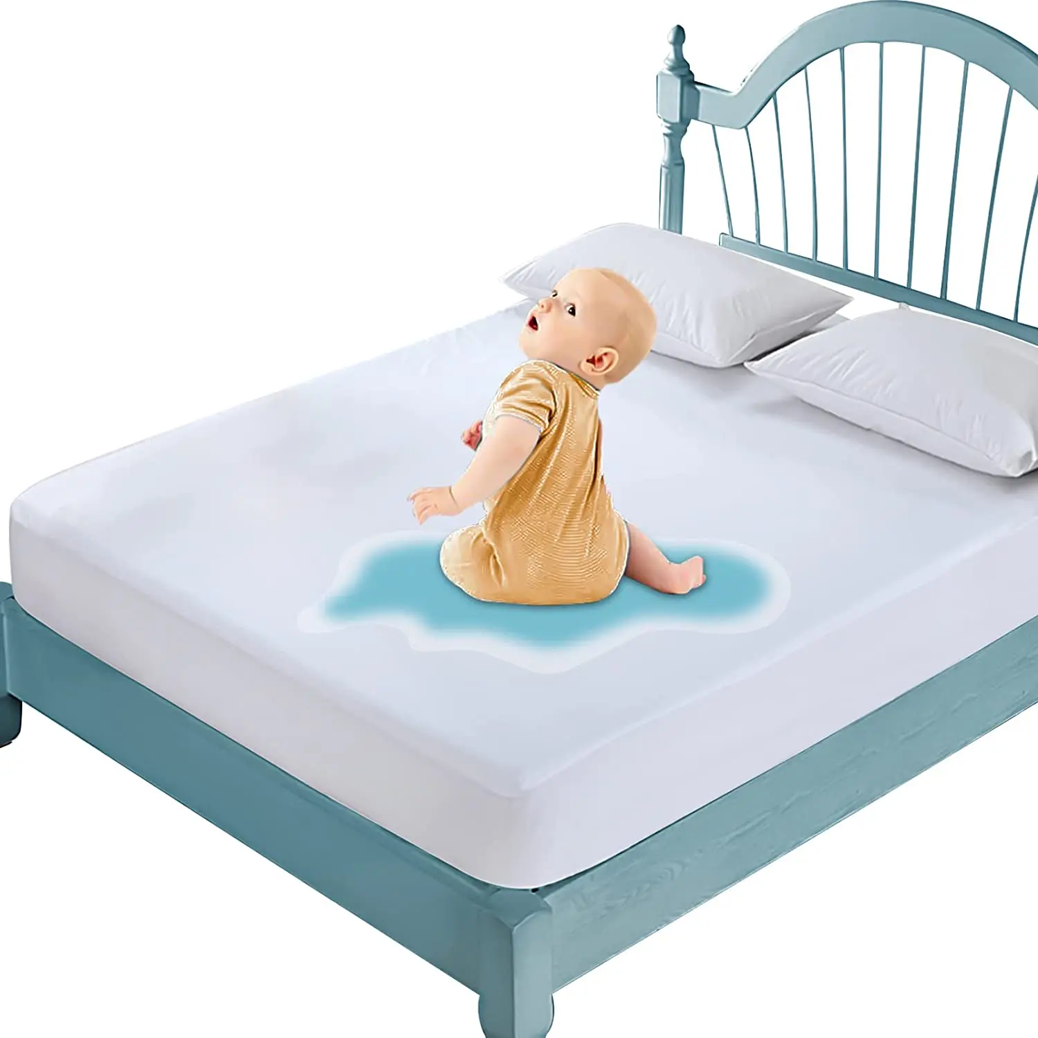 Soft Breathable Noiseless Bed Cover Cotton Terry Waterproof Children Mattress Protector