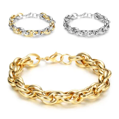 Fashion Simplicity 10mm Bracelet Stainless Steel Gold Filled Wave Twisted Chain Bracelet