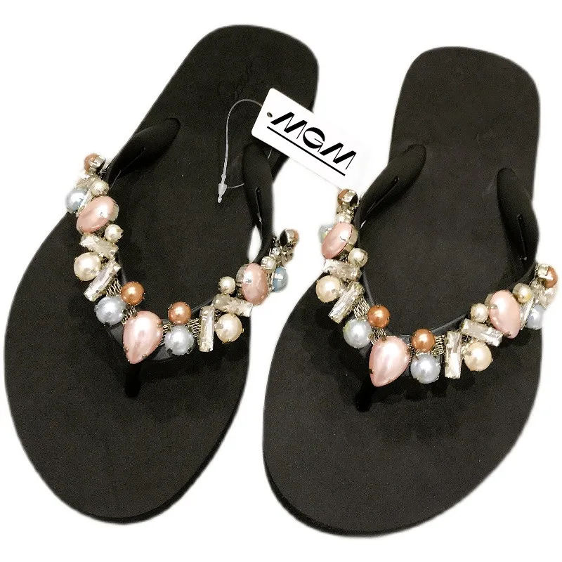 New bead diamond flip flops slippers with rhinestones colorful beads beach sandals