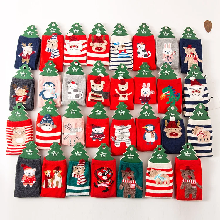 High Quality  Printed Crew Cute Christmas Tree Cotton Kids Gift Socks