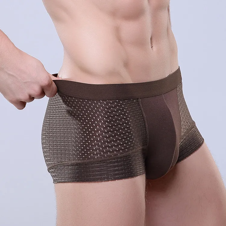 New Mens Sexy Underwear Ice Silk Hollow Breathable Mesh Boxer Briefs