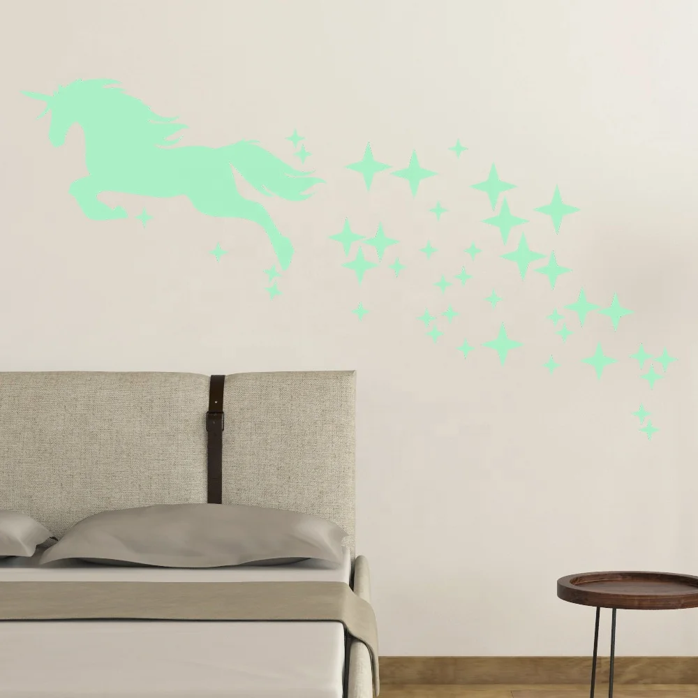 Everyglow зеленый цвет светящийся в темноте единорог настенные наклейки для украшения