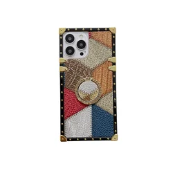 Luxury Square PU Leather Case Fashion Geometric Vintage Patch Lattice Leather Phone Cover For iphone 13 Pro max 12 min xs max 8