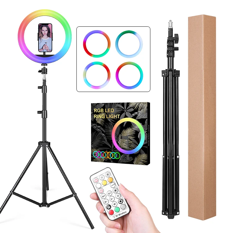 Kinscoter 10 дюймов Цветная (RGB) светодиодная кольцевая лампа с сигналами 