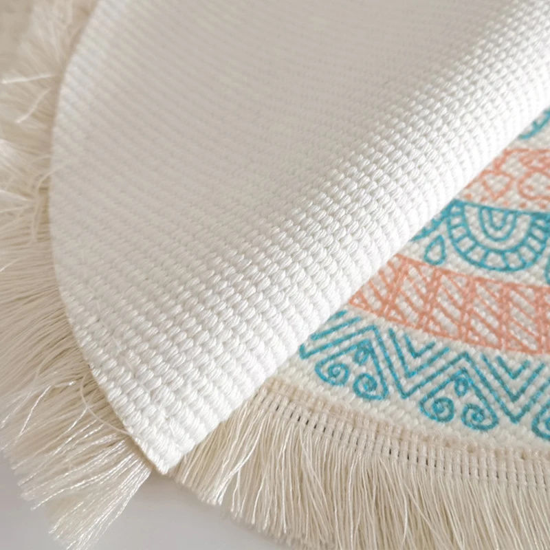 Wholesale Round Placemat Pompom Tassel Place Mats Jute Fringe Table Woven Boho Placemat Neutral Rustic Tablemats For Dining