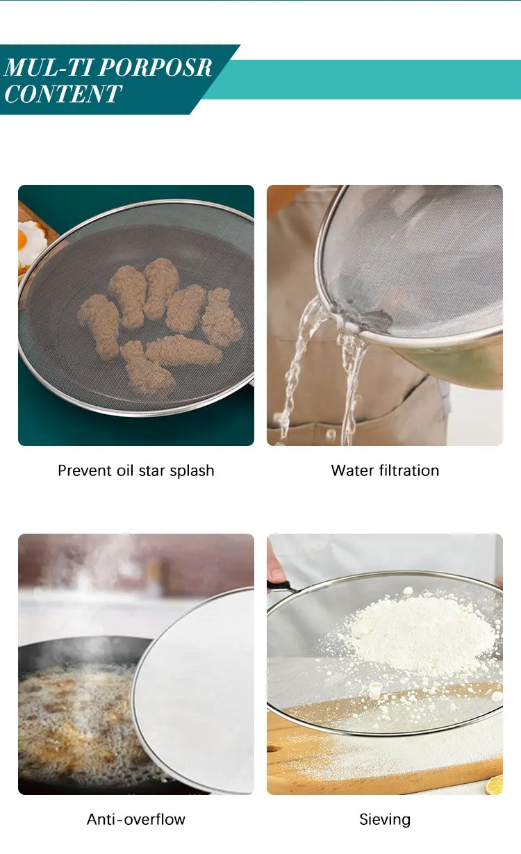 Kitchen Tools Stainless Steel Grease Guard Pan to Stop Hot Oil Splatter Screen Set for Frying Pan