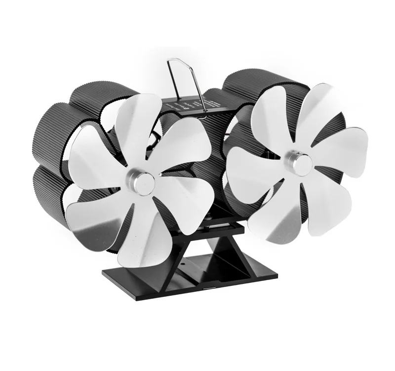 Heat Powered 12 Blades Eco Friendly Dual Head Stove Fan For Fire Place Twin 6 Blades Smart Wood Stove Fan