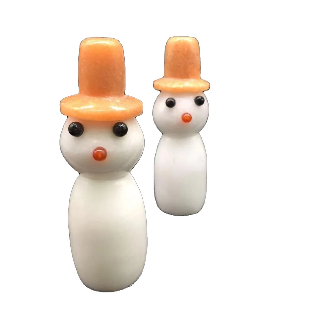 
Wholesale Natural White Marble Snowman Hand Carved Crystal for Christmas Decorate Gift 