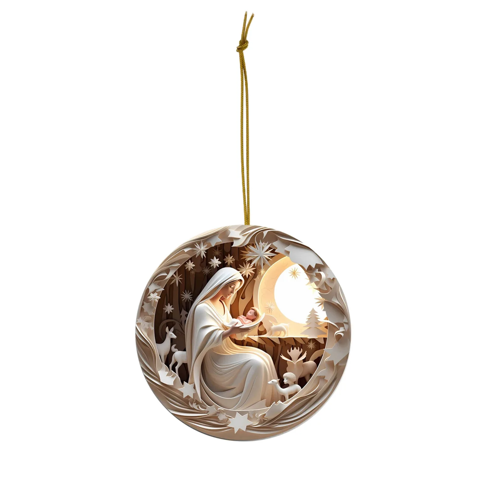 2024 Cross-Border New Christmas Jesus Car Pendant Acrylic Stereo Vision Jesus Birth Blessing Card Pendant Christmas Decorations