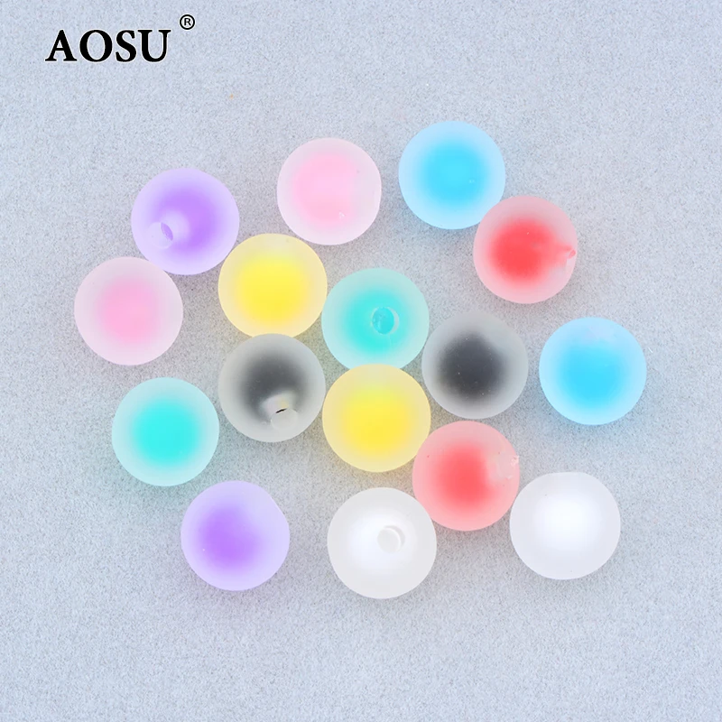 AOSU Wholesale 16mm Red Color Strass Beads Single Hole Round Crystal Beads Acrylic Frosted Beads For Earring