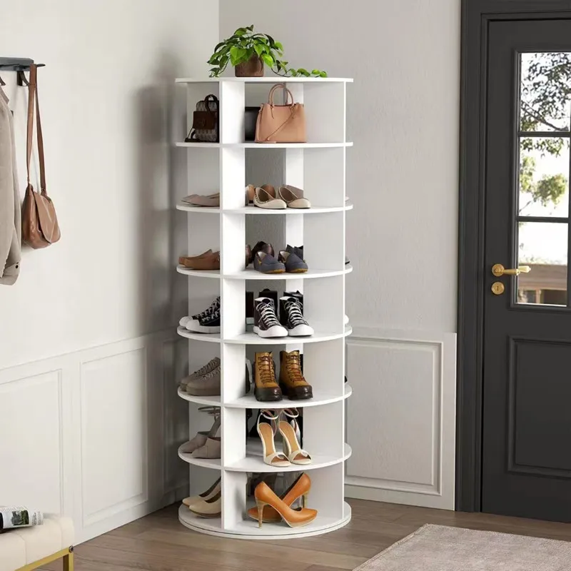 2024 Custom Made Large PVC Shoe Storage Cabinet Revolving Shoecase White Shoes Shelves For Shoes And Bags