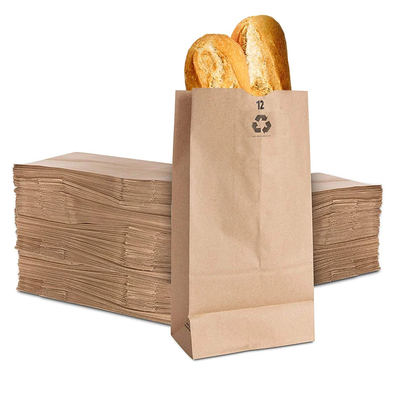 Eco friendly brown china custom brand logo medium size with handle 120g craft bread paper bag