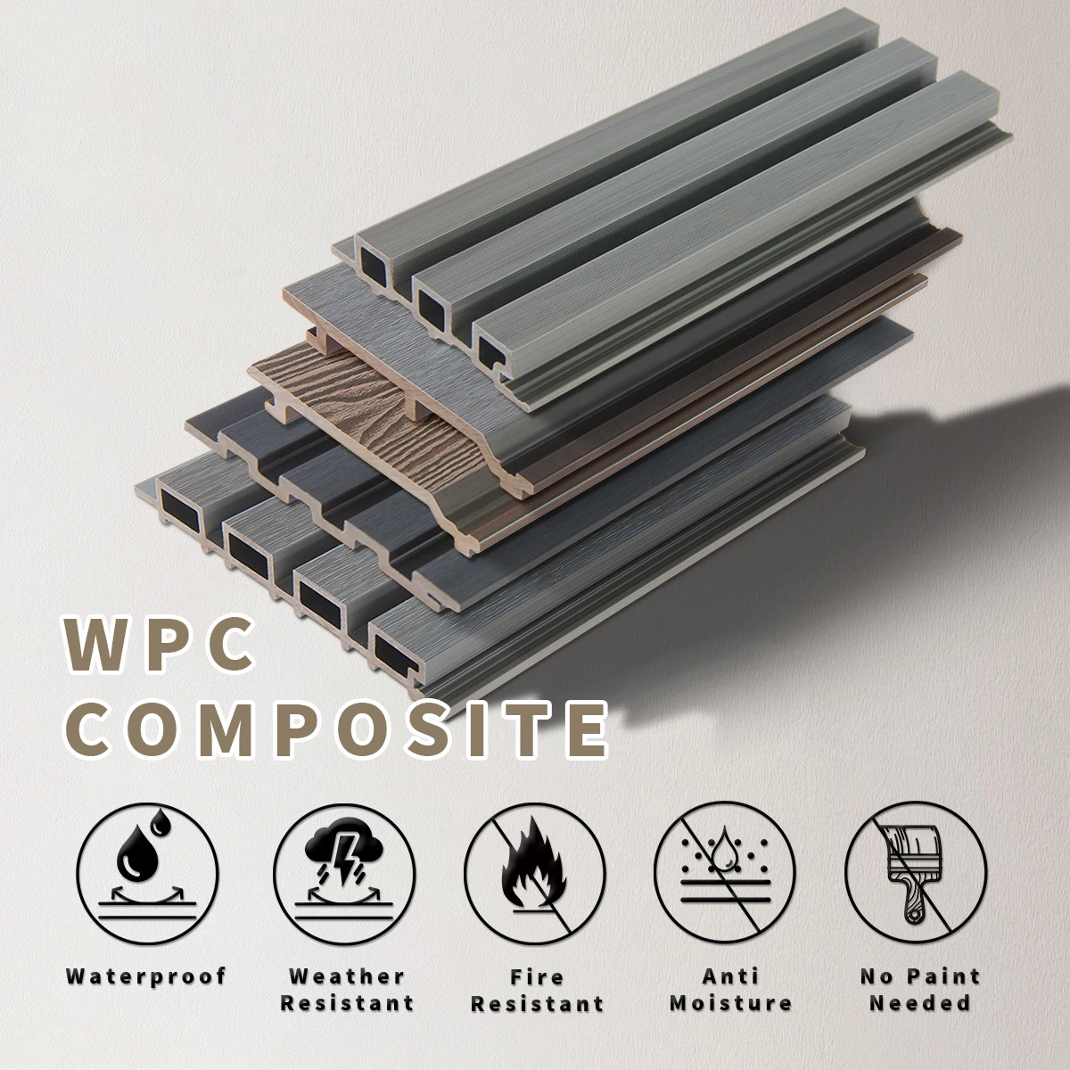 Wooden Grain Lamin Waterproof Wpc Wall Panel Decoration outdoor Wpc Clad Wpc Fluted Wall Panels