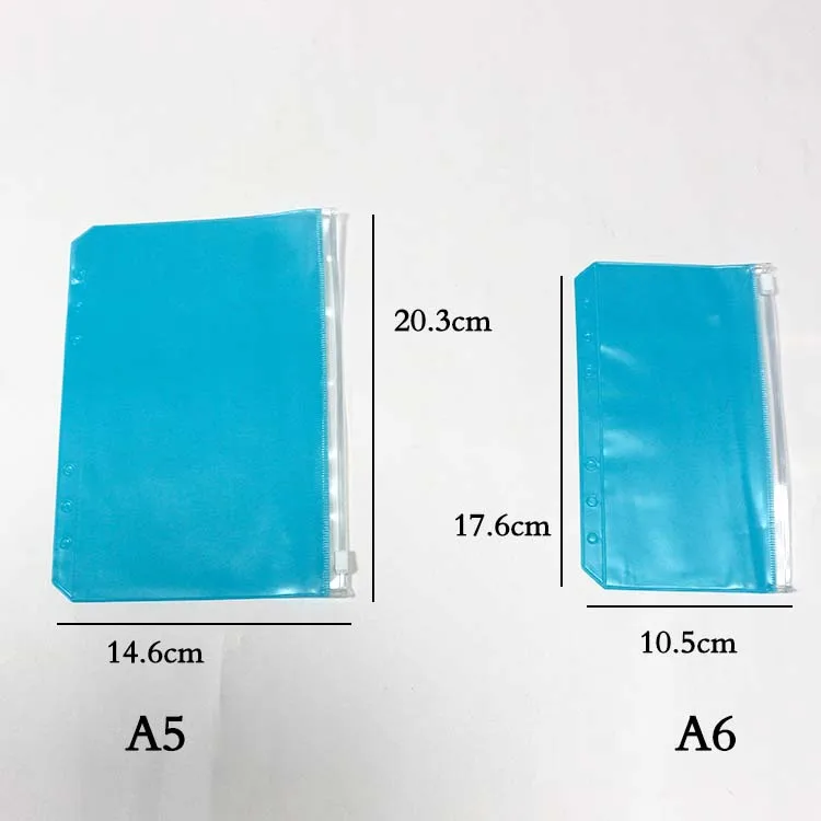 A5 A6 A7 6 Holes Zipper Bag Soft Pvc Pocket Folder Transparent Pencil Bag Notebook Cash Money Envelope for Budget Binder