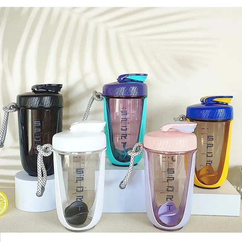 Newest 590ml Outdoor Gym Sports Water Bottle Thermal Silicone Stainless Steel Lid Stirring Ball 1000ml Drinking Protein Shaker