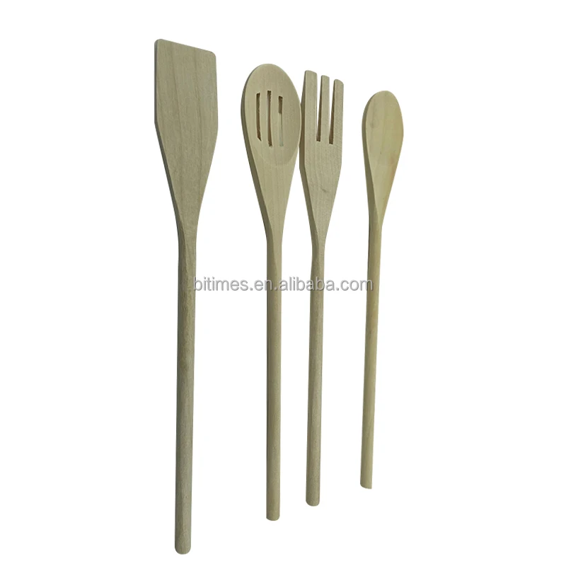 Durable 4PCS Set Wood Maple Long Handle Kitchen Cooking Utensils Spoon For Salad Making