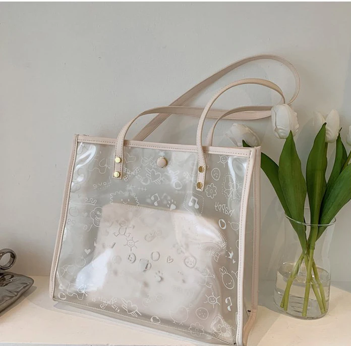 Custom Logo Large Capacity Transparent Women PVC Plastic Shoulder Bag handbags