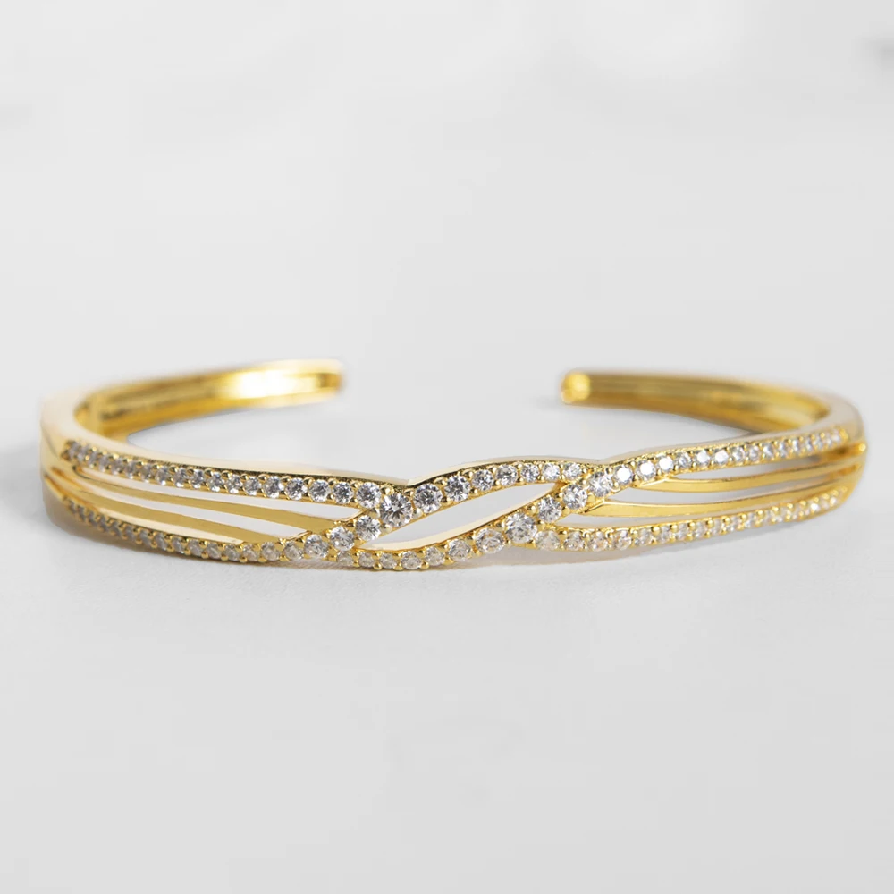 Carline 925 sterling silver custom 18k gold plated multilayer hollow zircon gold bracelet jewelry for women
