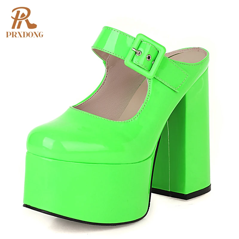 Women High Heels Platform Mary Janes Buckle Straps Pumps Office Ladies Weddings Party Dress Female PU Leather Shoes Plus Size
