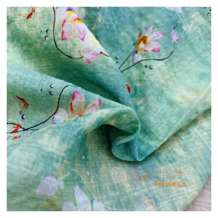 Custom Printing Bohemian National Style Slub Linen Fabric 60%C 40%R Cotton Rayon Bamboo Voilev Fabric