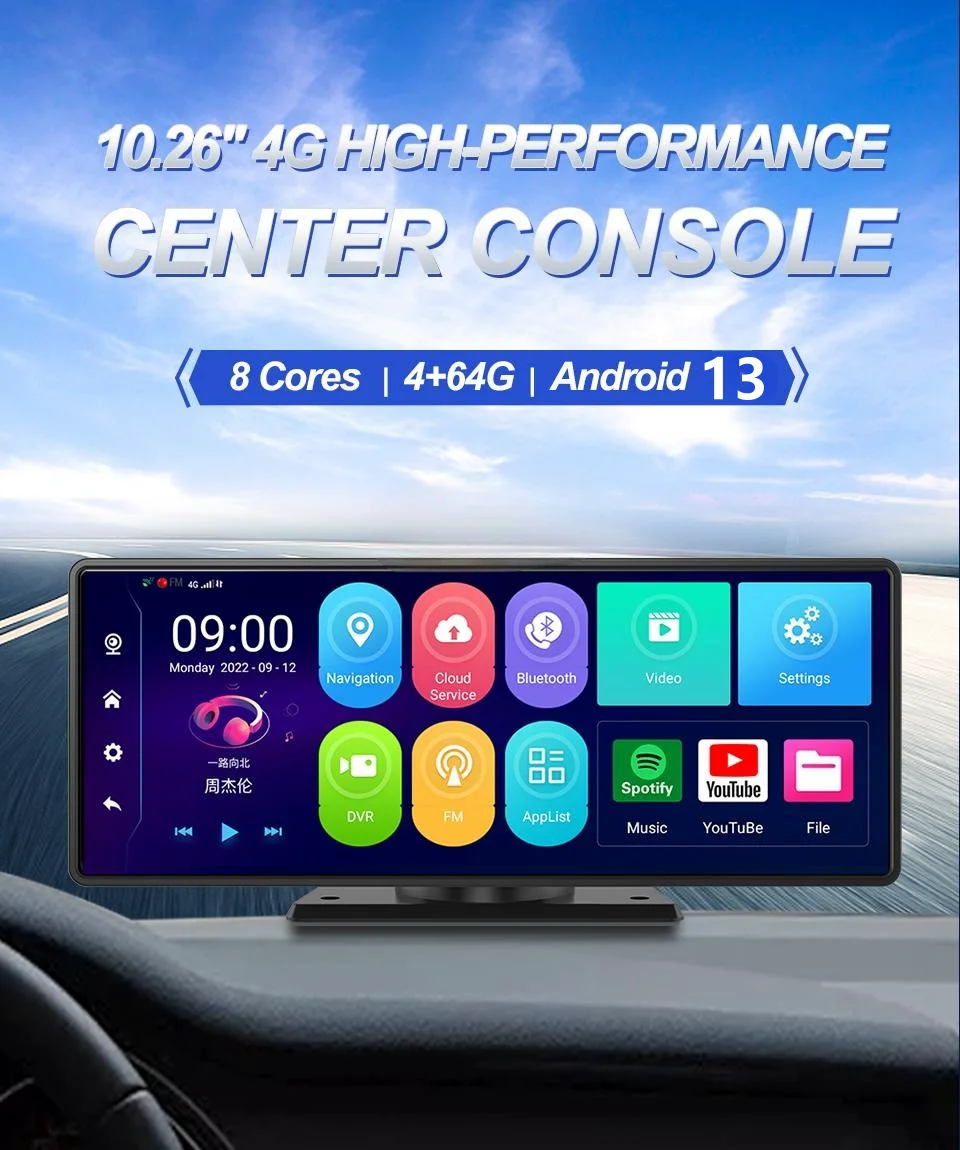 10.26inch 8 Core Android13.0 Dash Cam  Carplay&Android Auto WiFi Bluetooth Car DVR ADAS GPS 24h Park Monitor Rearview Mirror Cam