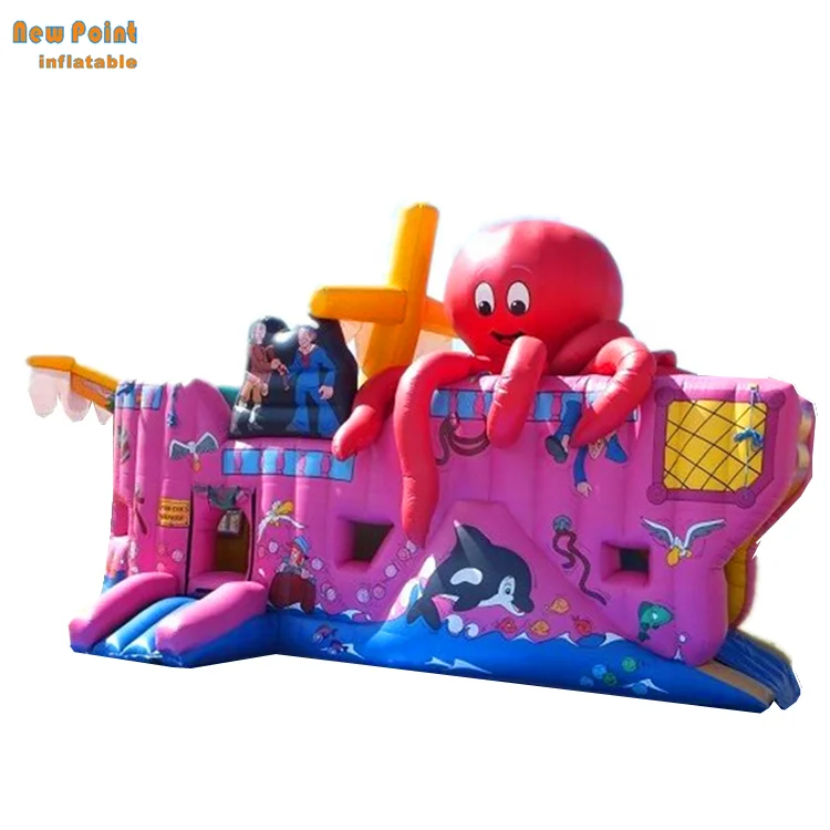 
octopus pirate Ship inflatable combo jumping bounce with obstacle course for kids 