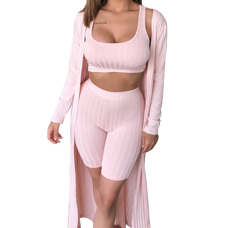 
2021 Summer New Solid Color Fashion Women Vest Sports Shorts Leisure Beach Vacation Female Jacket Three-piece Suit 
