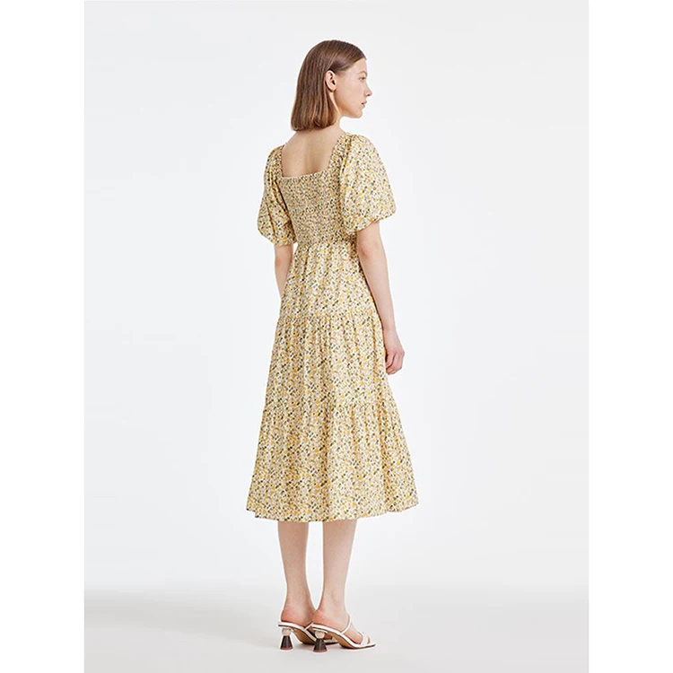 Summer Love Pattern Dot Print Dress Women 2024 New Casual Short Sleeve Square Collar Medium Long floral Chiffon Dress