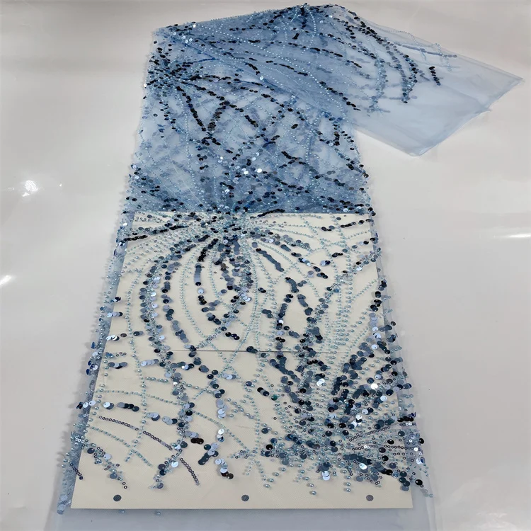 Personalise unique design other side flower fireworks pattern beaded sequins multicoloured guipure 3d lace fabric