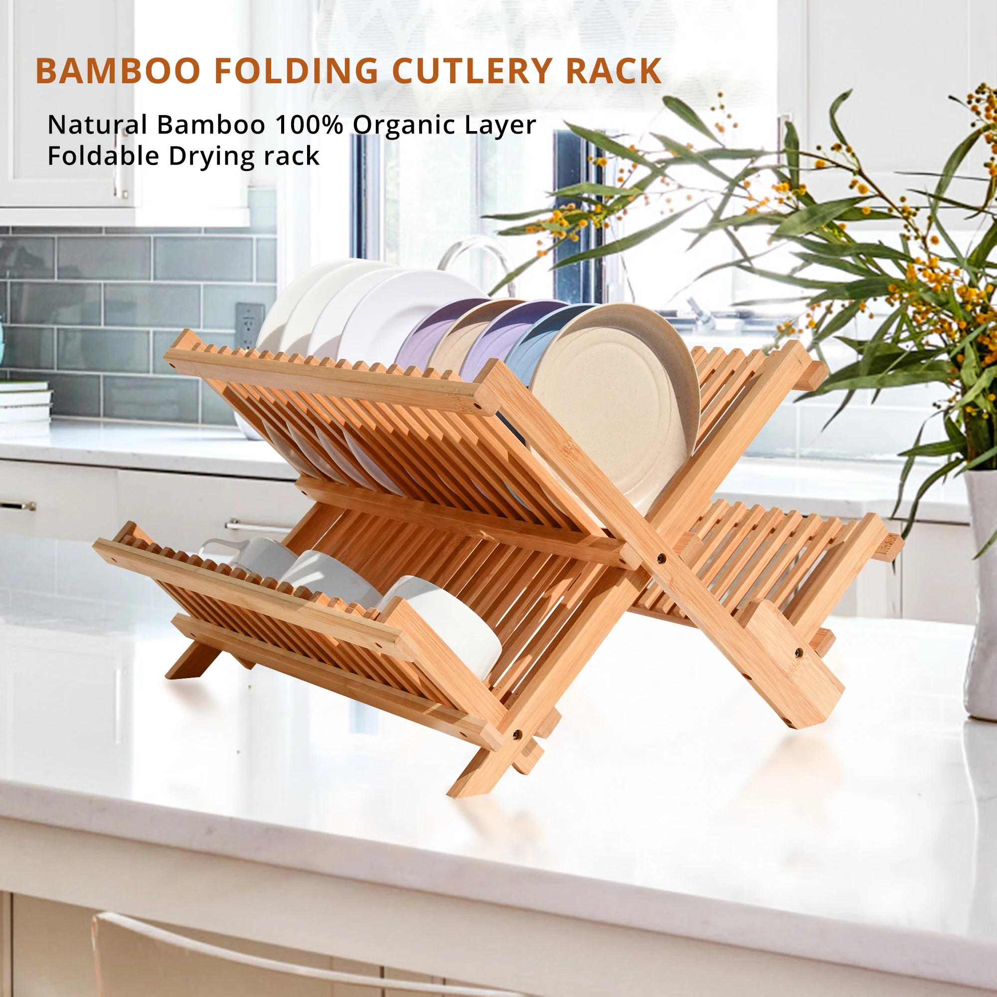 Bamboo Wooden Dish Drying Rack Utensil Holder,Dish Rack For Kitchen Counter Over Sink Small Adjustable