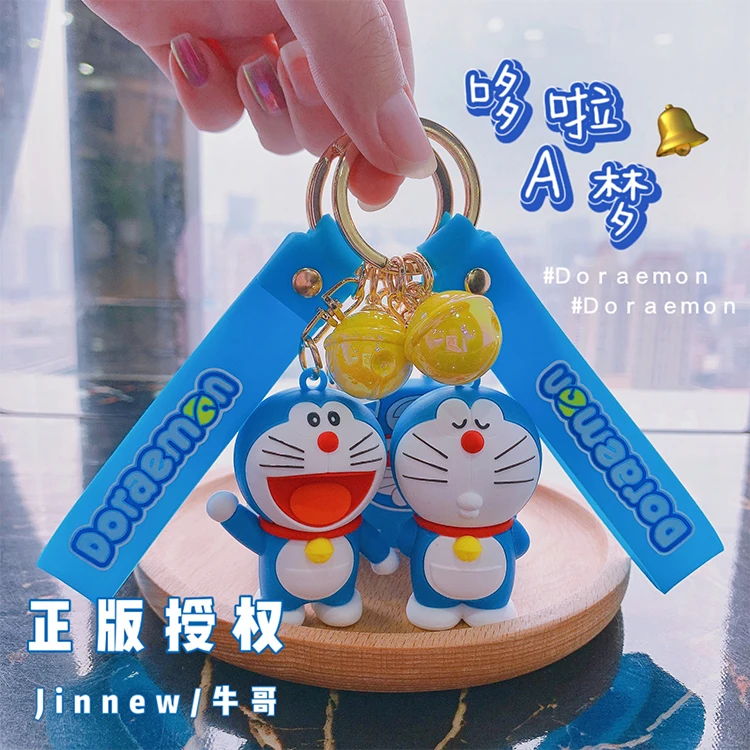 Hot Selling Cute Doraemon Doll 3D Soft Pvc Rubber Keychain Cartoon Silicone Jingle Cat Doraemon Keychain