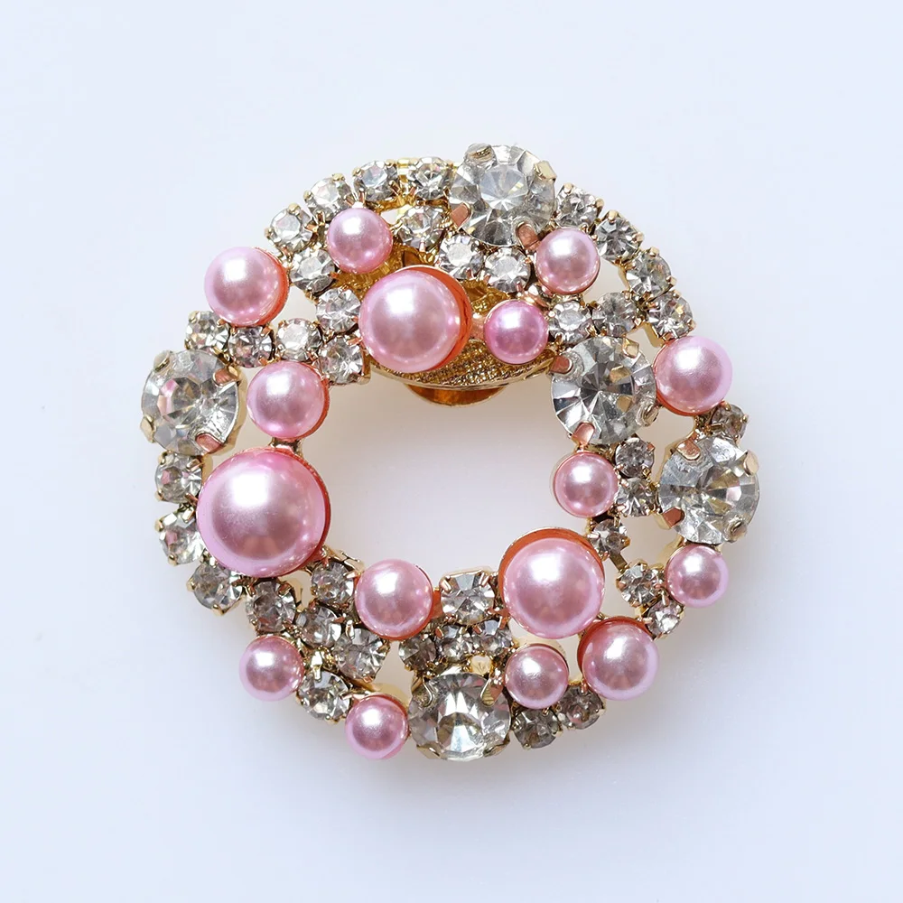 fashion round rhinestones shoe clips pink pearl shoe buckle ornaments clips for woman for wedding