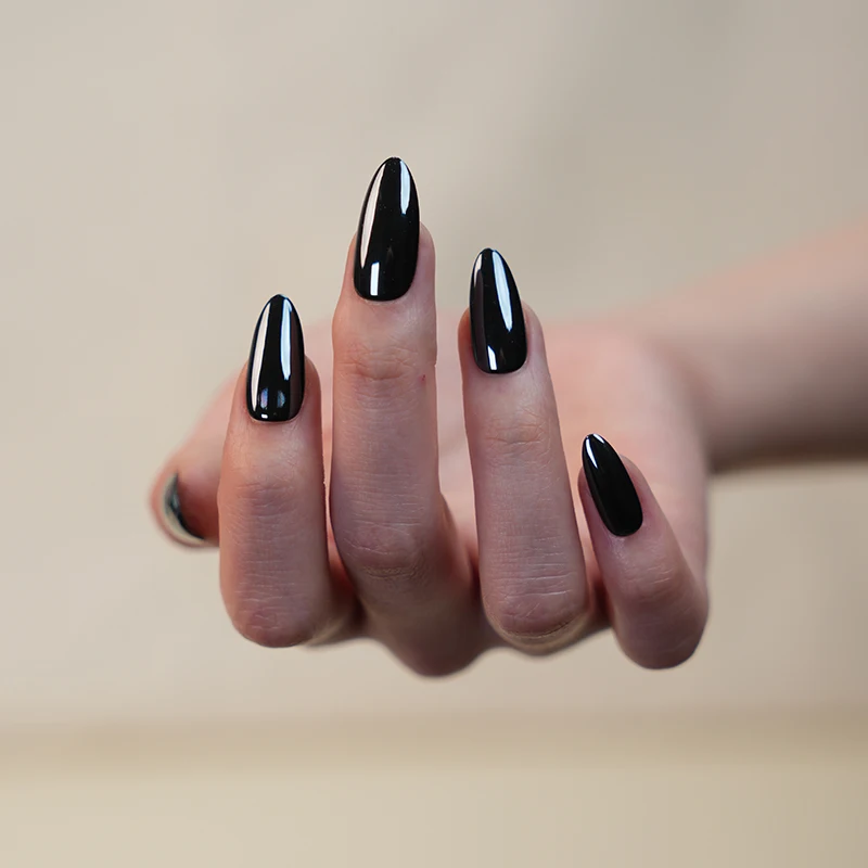 Glazed Donut Black Design Wholesale Price Abs Material Stiletto Shapes Salon Acrylic Press on Nails Faux Ongles