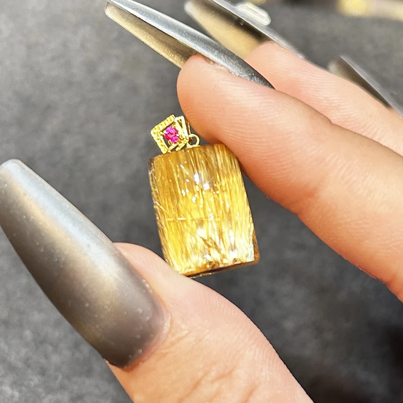 Natural high-quality rutilated quartz pendant golden natural wealth attracting energy stone