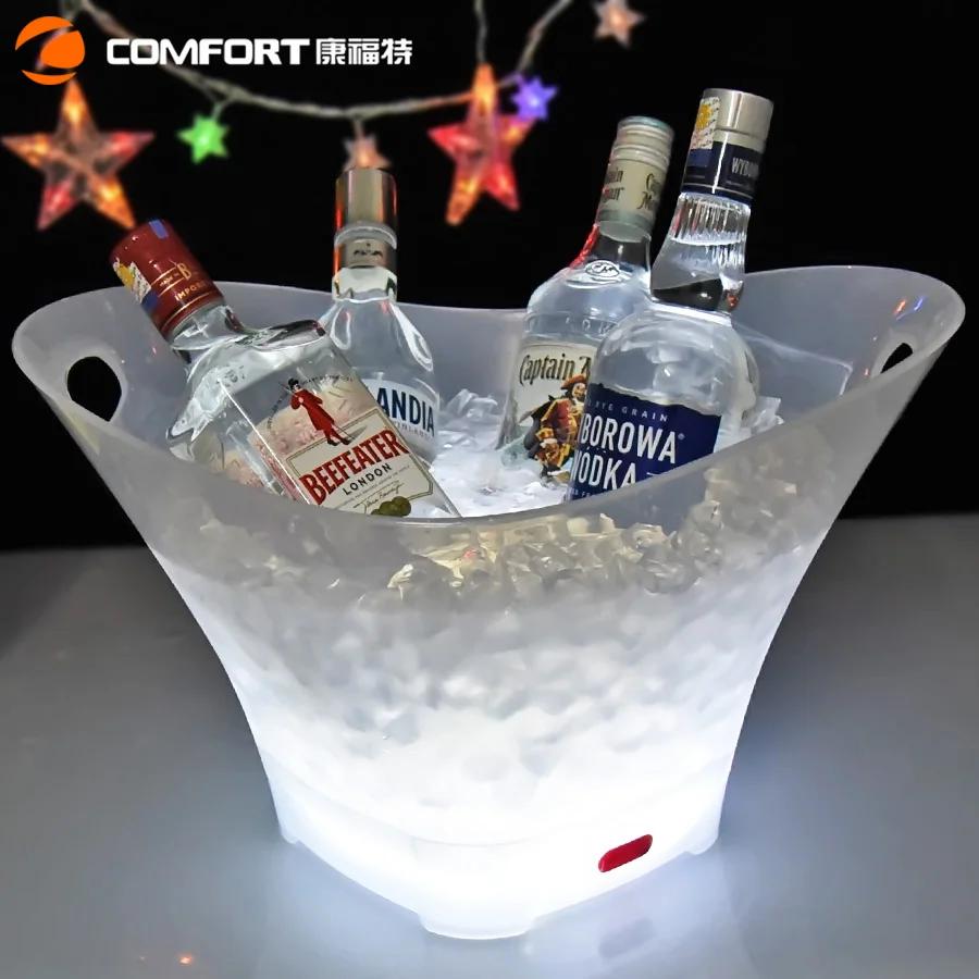 OEM manufacturer made beer wine champagne branded PP plastic oil engraved led ice bucket for decorative