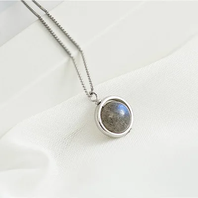 925 Sterling Silver Nature Moon Phase Glow Stone Necklace