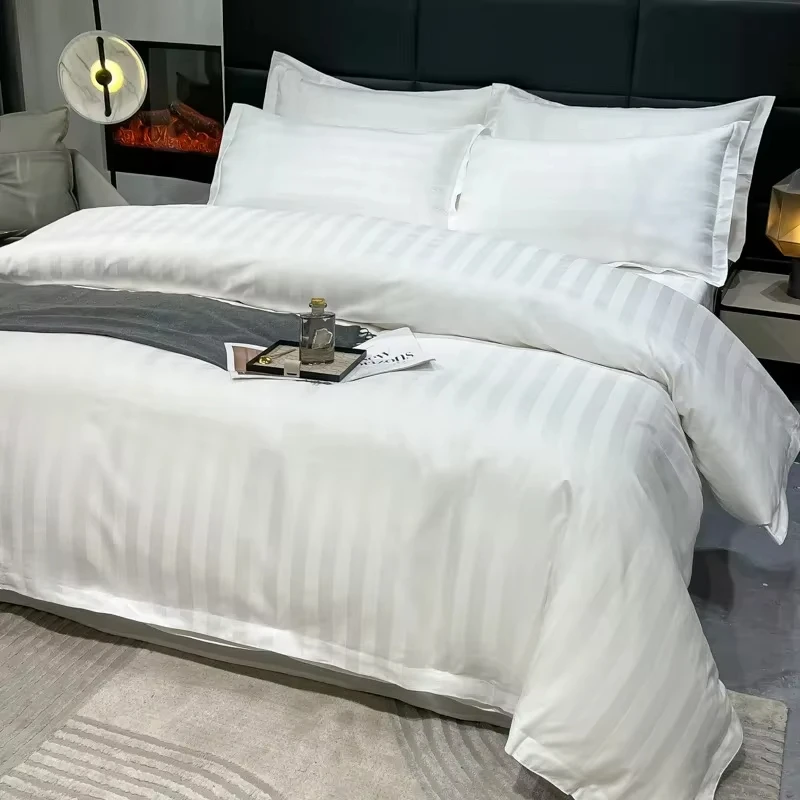 White Bedding Set for Hotels Polishing Forging Clause All Cotton Set Comfortable Breathable Bed Sheets Duvet Covers Pillowcases