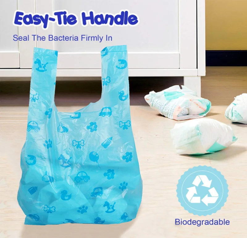 disposable diaper bag 100% biodegradable baby nappy bag lavender scent odors proof plastic bag PLA PBAT cornstarch