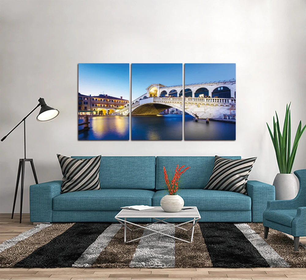 Venice Night Artwork Italy canal Building Bridge Frameless Acrylic prints Landscape Wall Oil Painting home decor