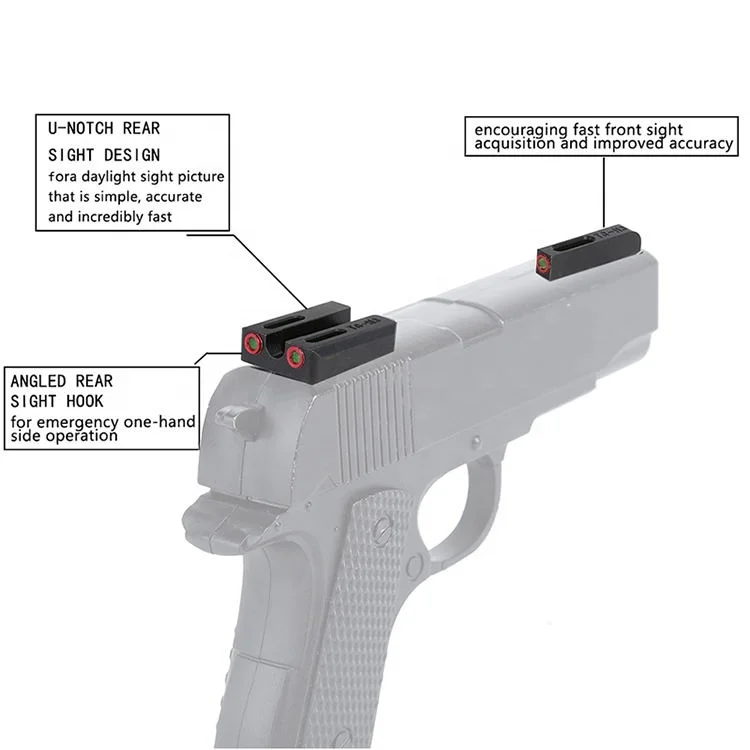 
Red Green Fiber Optic Sight Front & Rear Front with Combat Rear Sights Focus-lock for Glock 17 19 PISTOL 