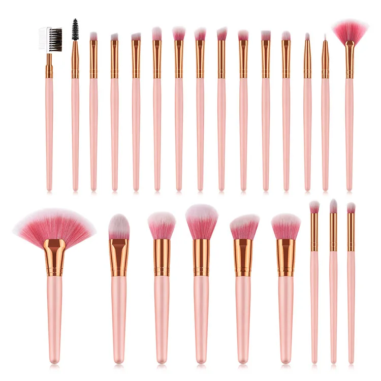 Professional Pink Make Up Brush Set 24 Piece Rose Gold Ferrule Eye Face Makeup Brushes