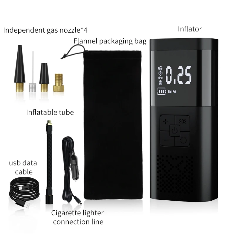 Portable Rechargeable Air Compressor Electric Tyre Air Pump With Power Bank Function