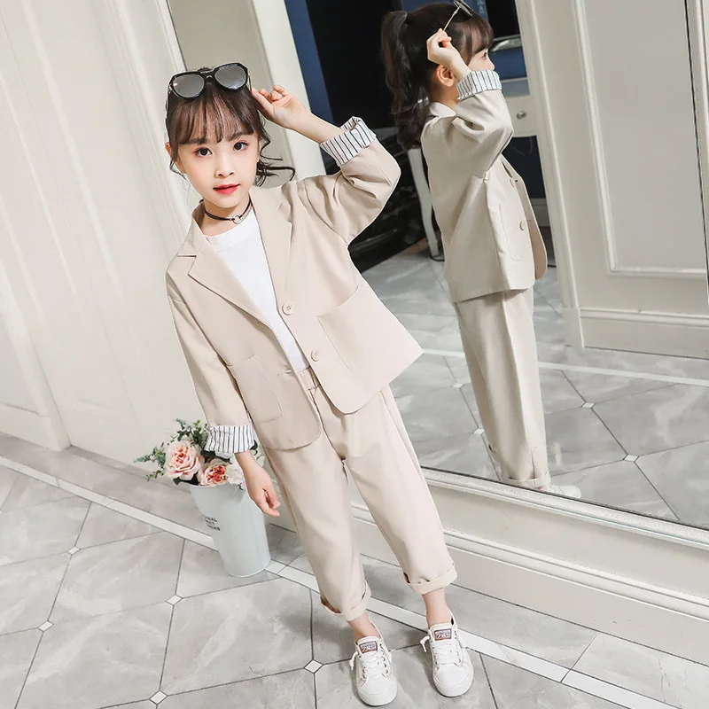 Autumn 2pcs business Western Suit teen clothes for kids girls set